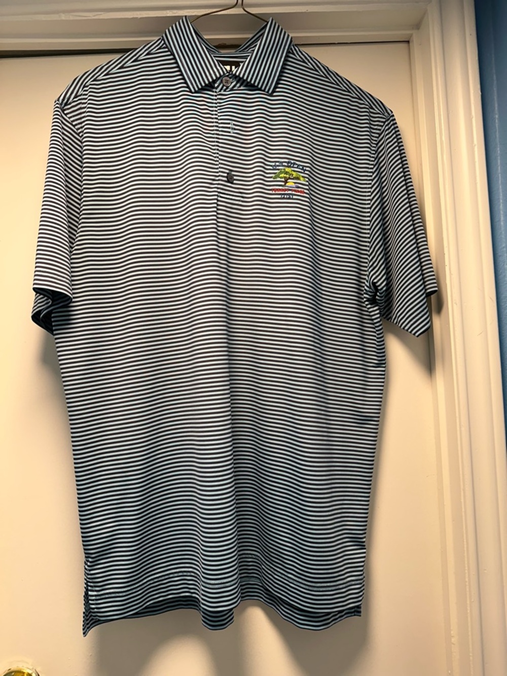 Men's Blue & White Striped Polo Shirt